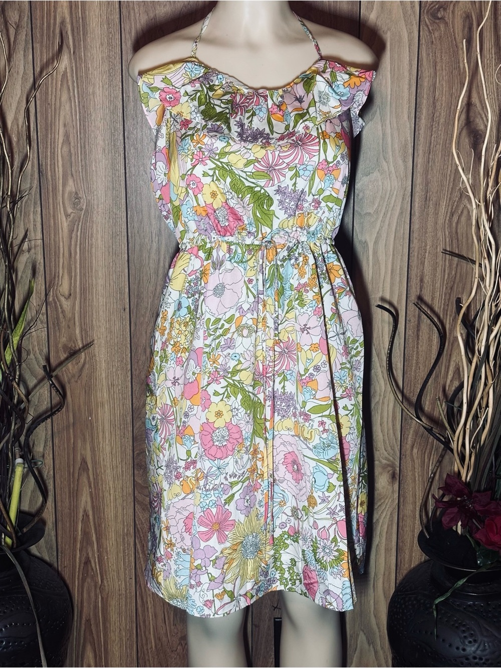 Liberty of London White Floral Cold-Shoulder Midi Dress